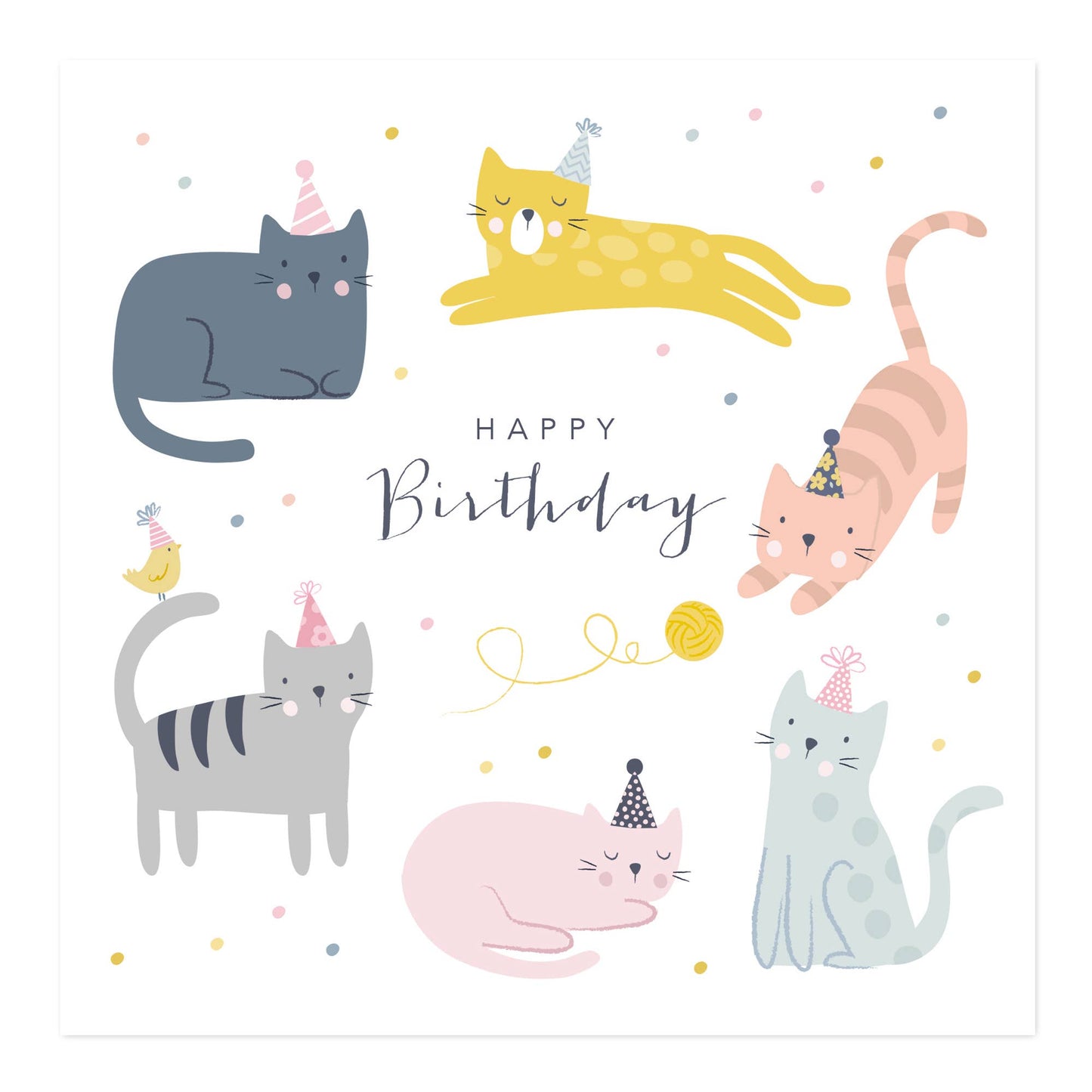 Happy Birthday Greetings Card | Pretty Party Hat Cats