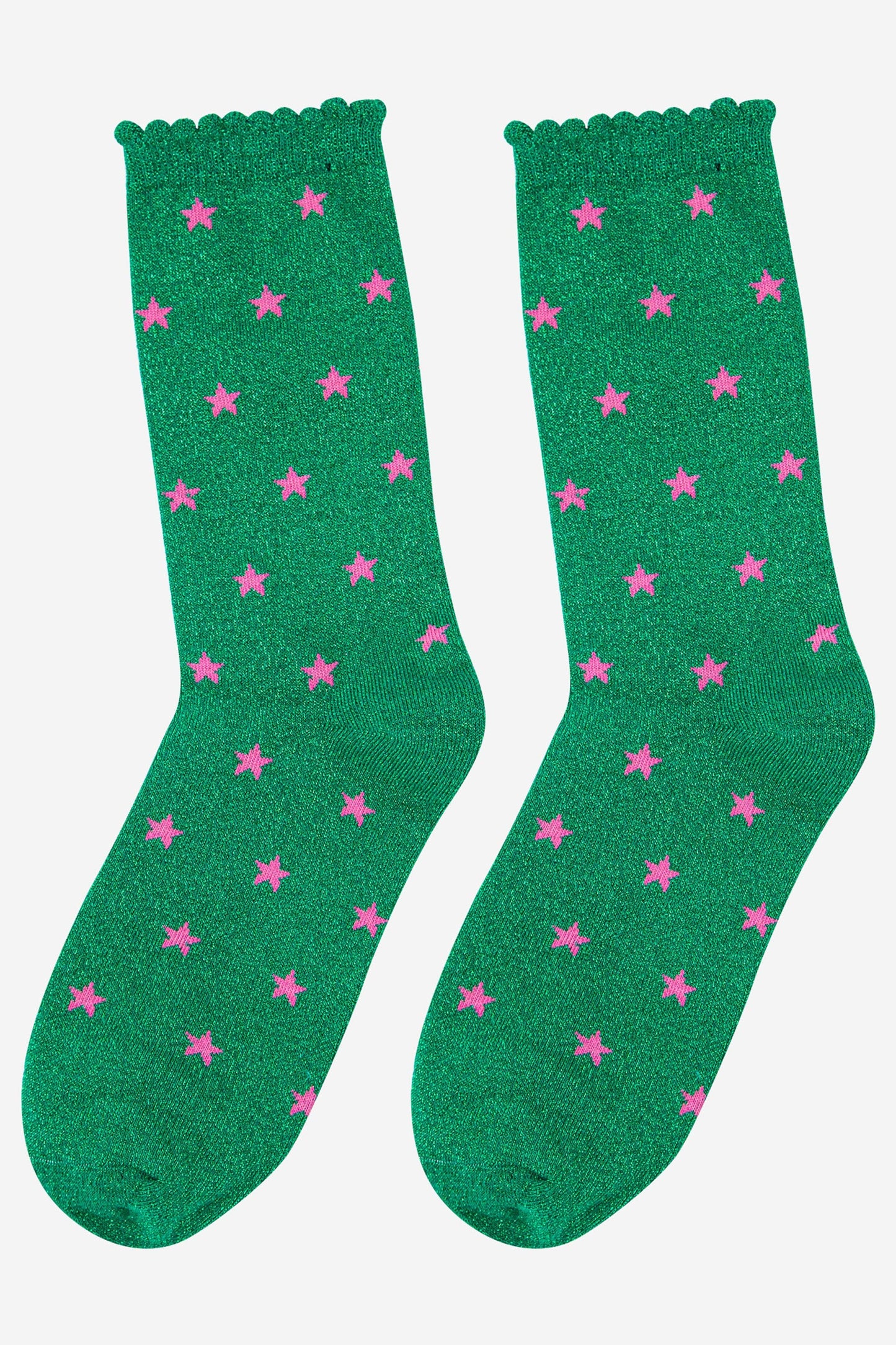 Womens Star Print Cotton Glitter Socks in Green: UK 3-7 | EU 36-40 | US 5-9