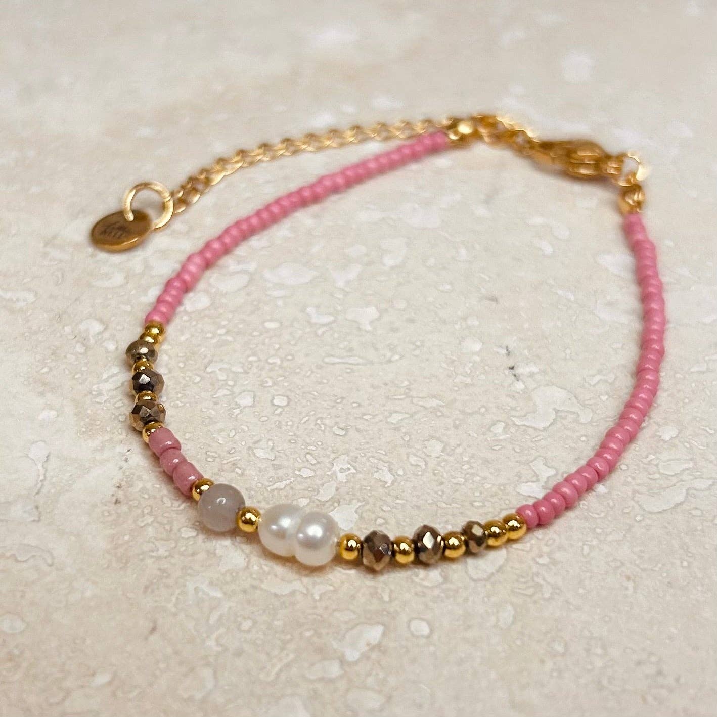 Pink Pearl Beaded Bracelet with Maybe Delilah Gift Box