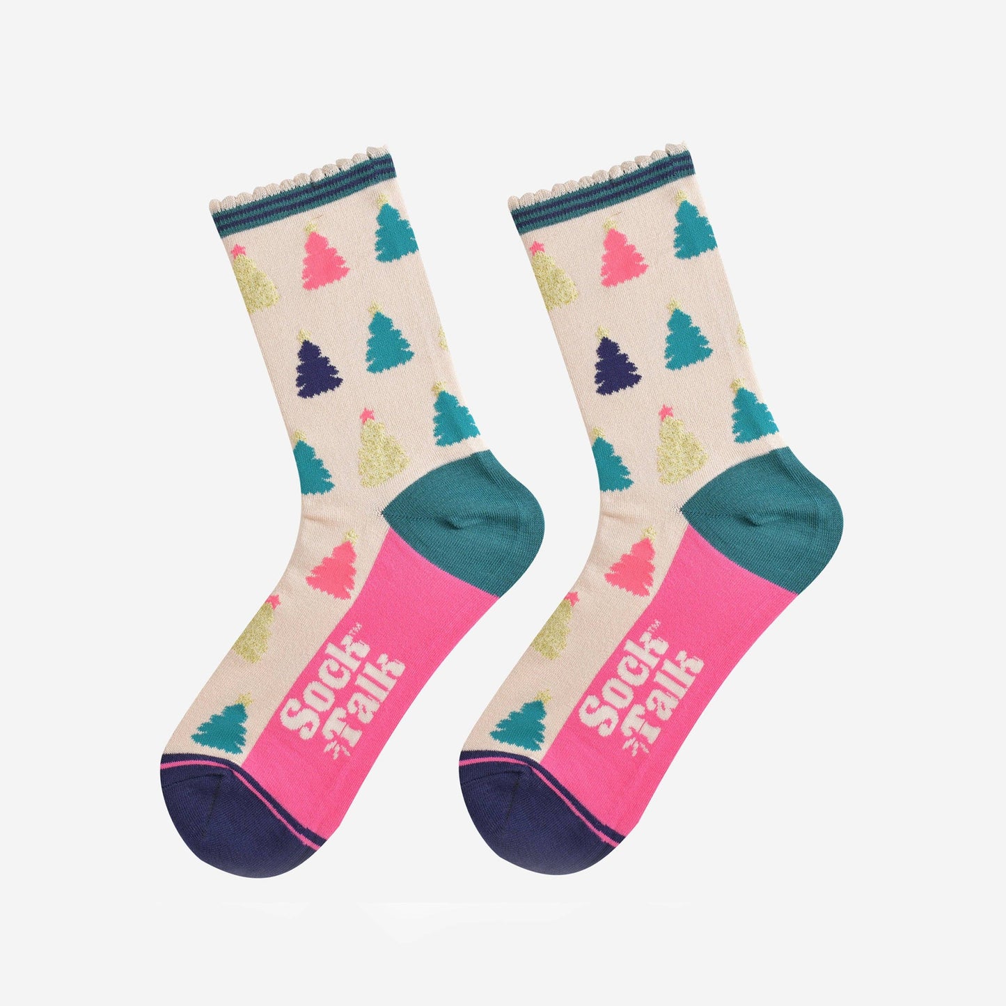 Women's Bamboo Socks - Cream/Pink, Christmas Tree: UK 3-7 | EU 36-40 | US 5-9