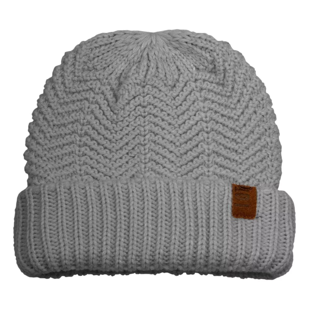 Chunky Knit Beanie Hat - Light Grey