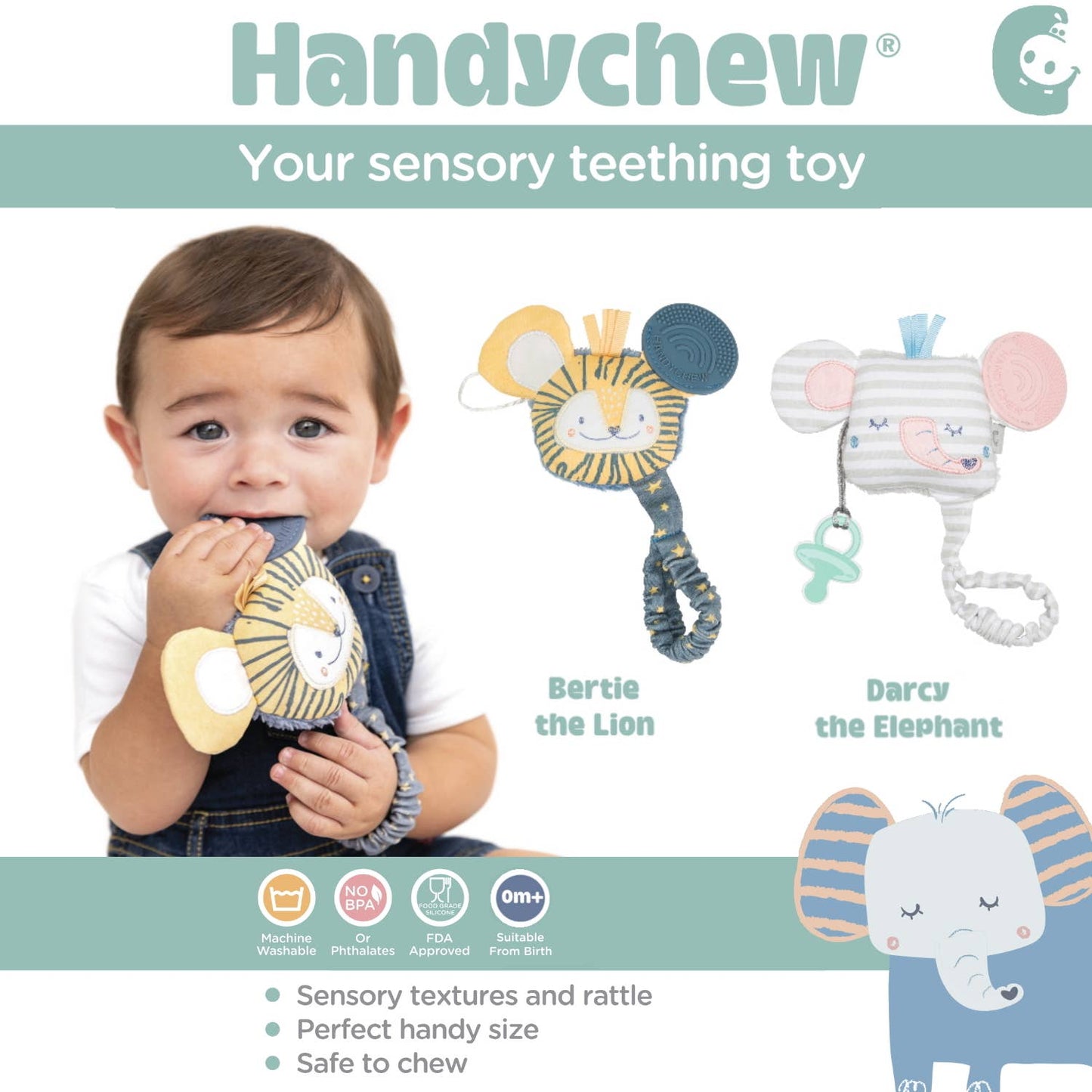 Handychew Sensory Baby Teething Toy - Bertie the Lion