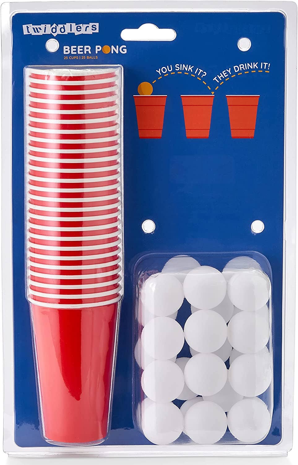 50 Piece Beer Pong Set - 25 Red Plastic Cups & 25 Balls