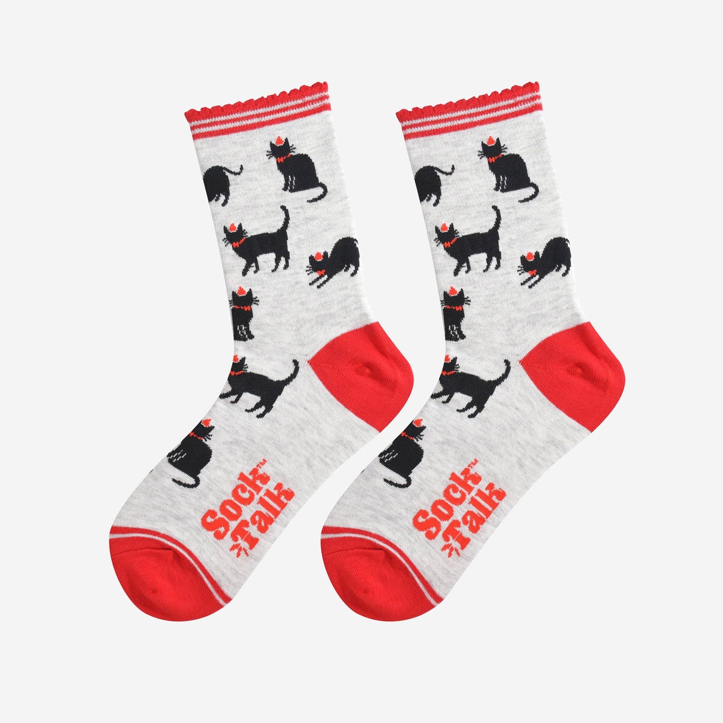 Women's Bamboo Socks - Grey/Red, Christmas Cats: UK 3-7 | EU 36-40 | US 5-9