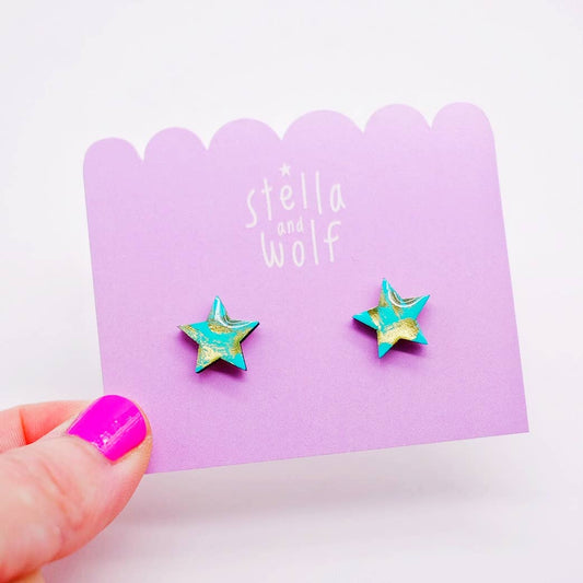 Turquoise and Gold Star Earrings