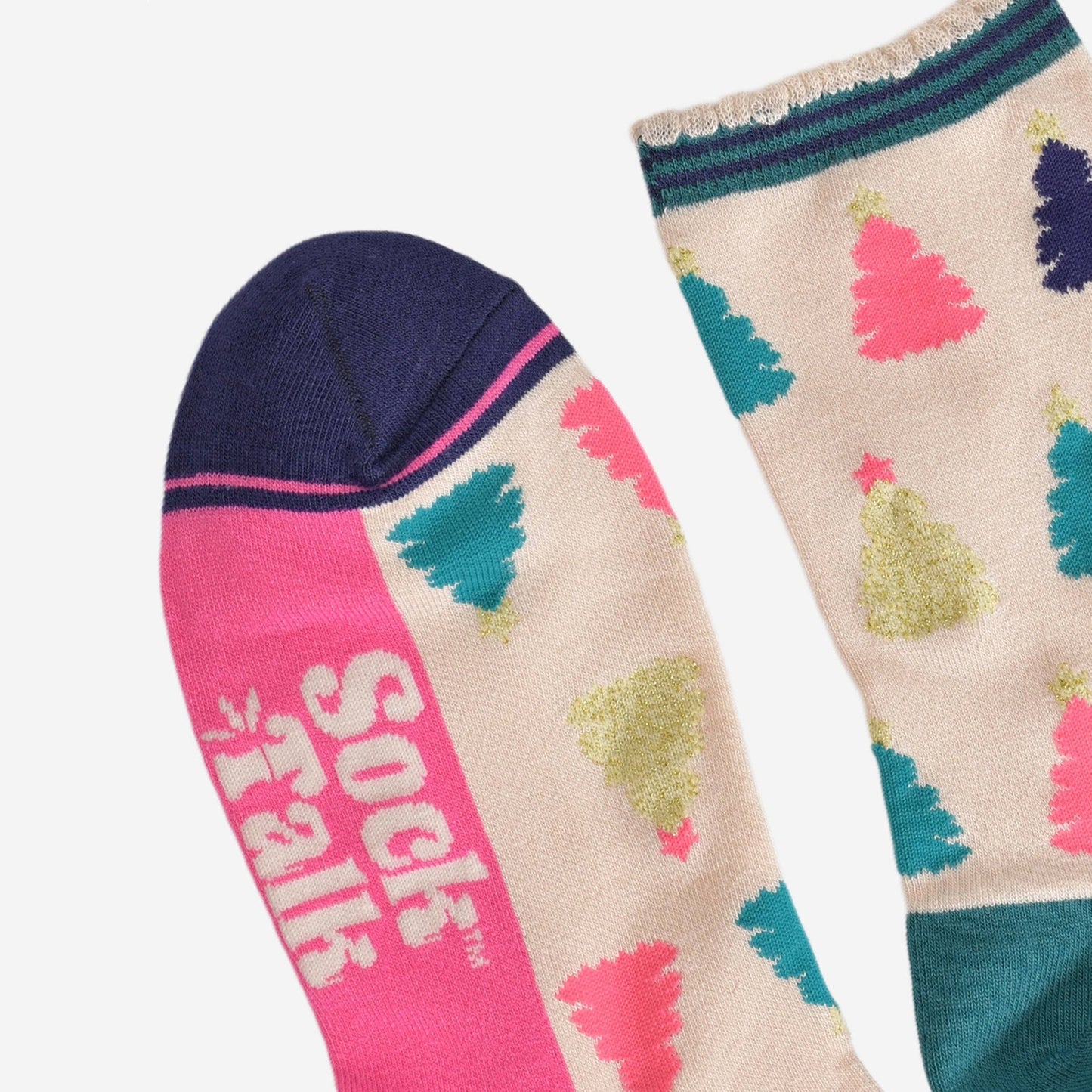 Women's Bamboo Socks - Cream/Pink, Christmas Tree: UK 3-7 | EU 36-40 | US 5-9