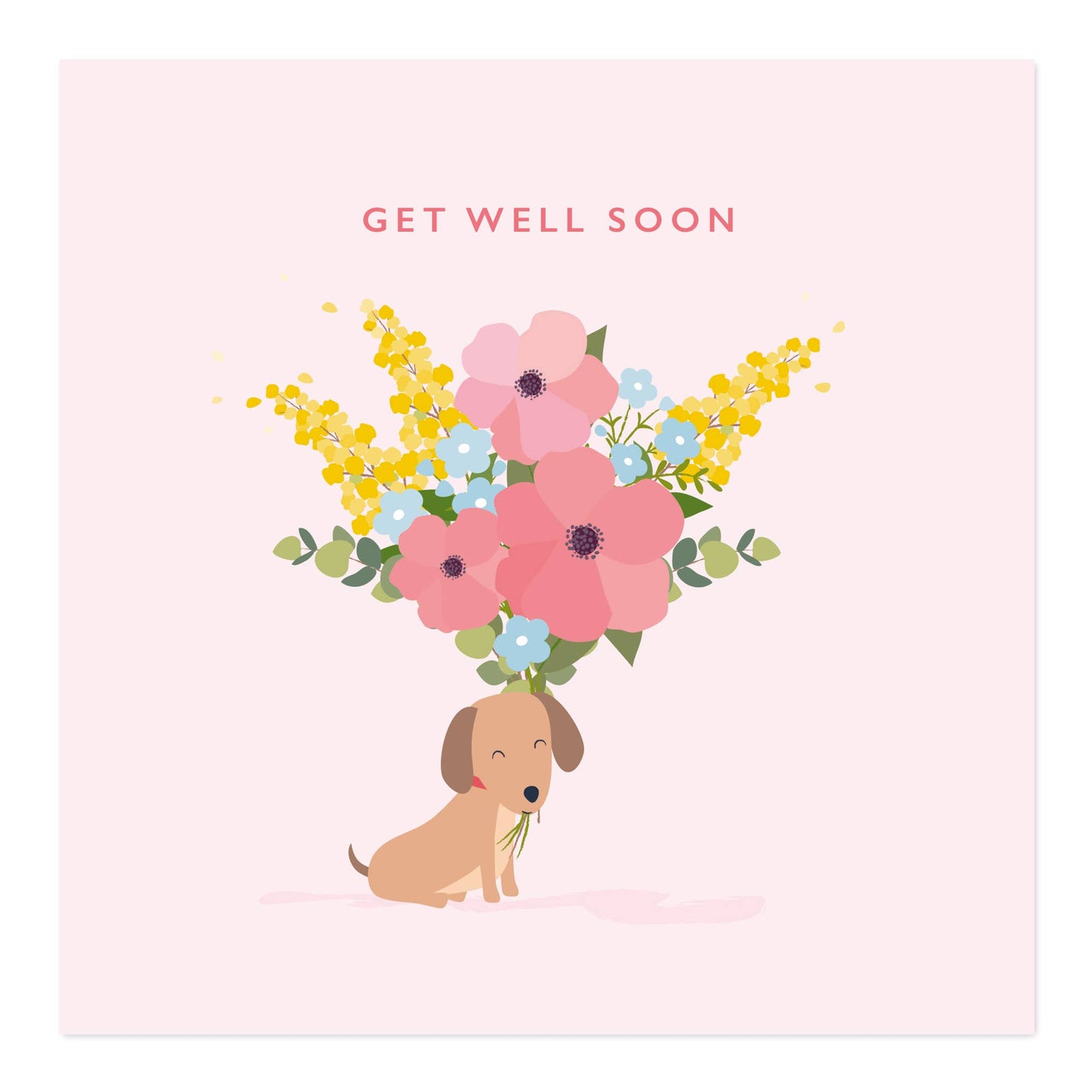 Get Well Soon Greetings Card | Little Dog with Flowers