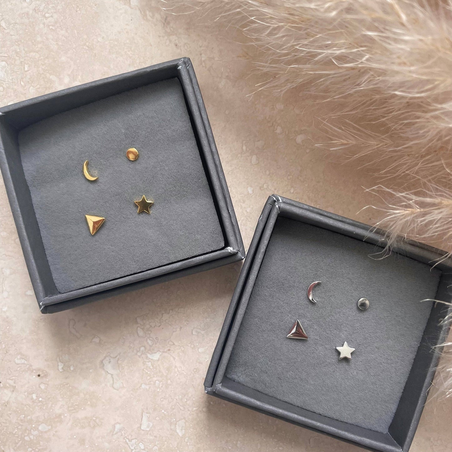 Sterling Silver Mixed Moon & Star Stud Earrings