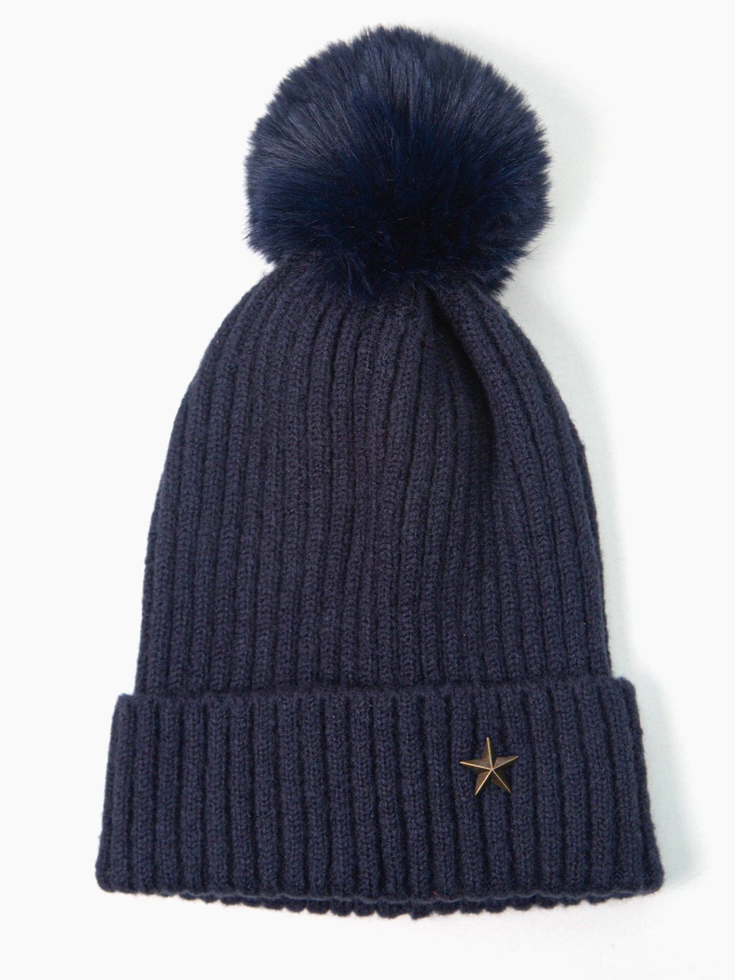 Pom Pom Hat - Navy Blue, Gold Star