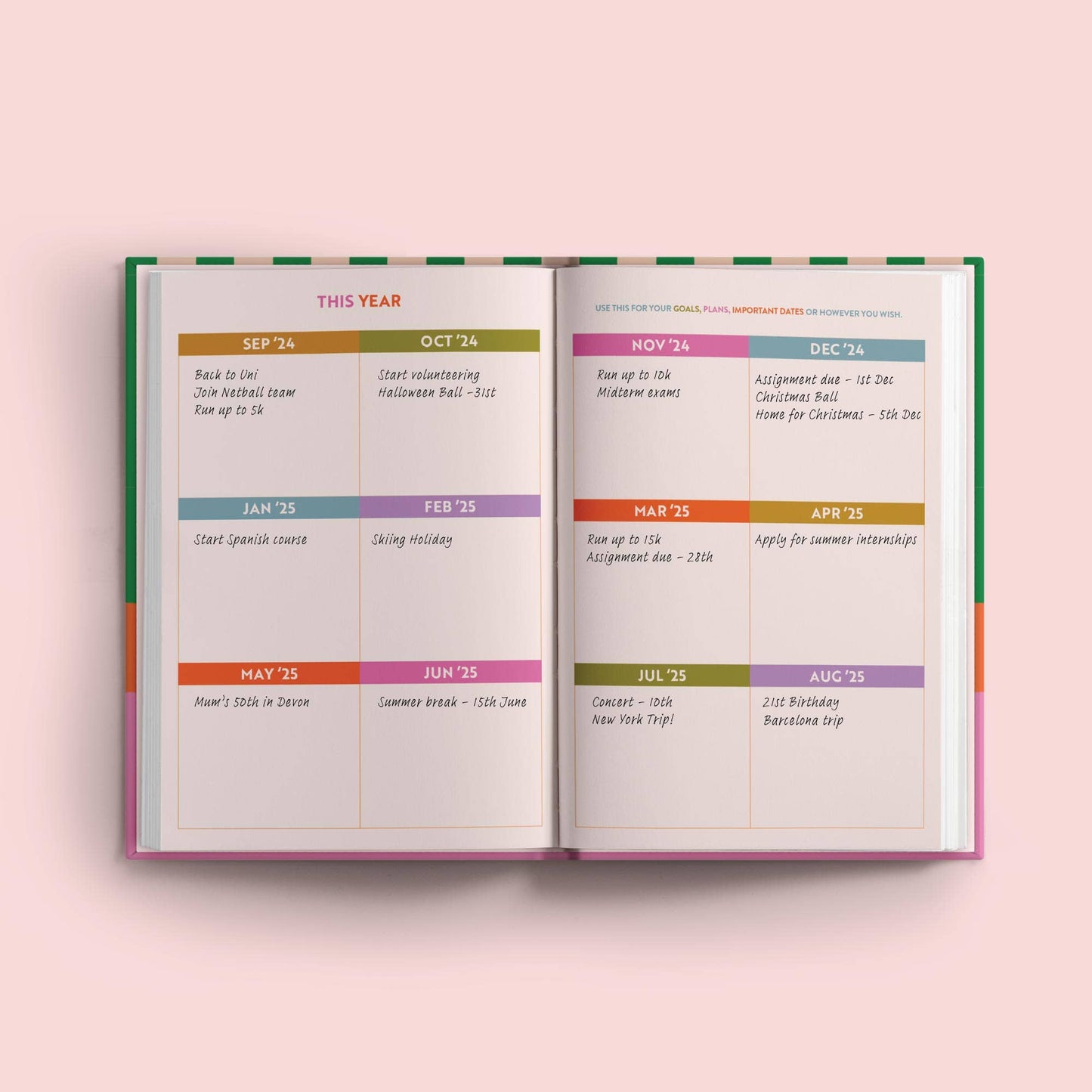 Academic Year Diary 2024-2025 | A5 Hardcover | Cabana Stripe