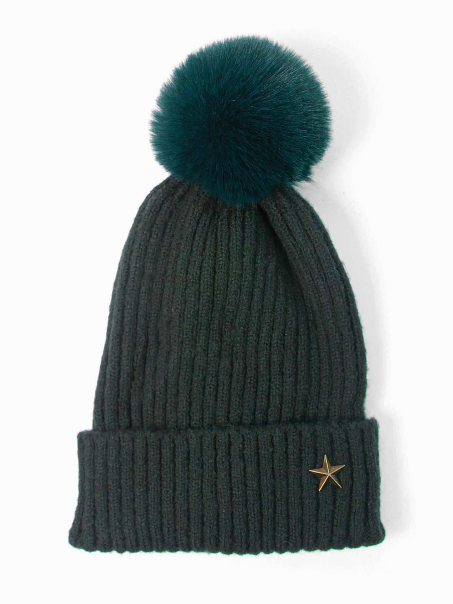 Pom Pom Hat - Green, Gold Star