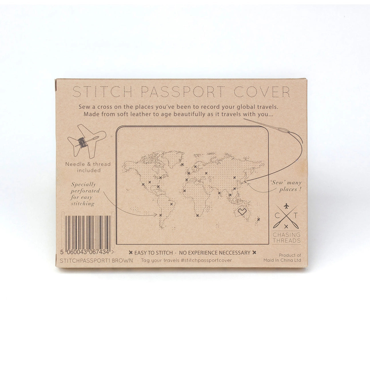 Stitch Where You've Been Passport Cover Kit - Brown Leather