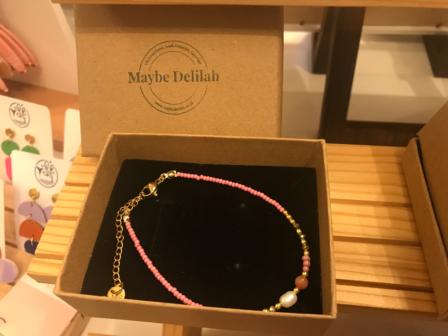 Pink Pearl Beaded Bracelet with Maybe Delilah Gift Box