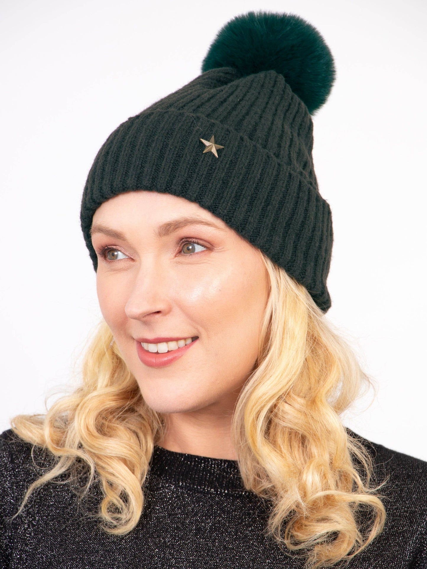 Pom Pom Hat - Green, Gold Star