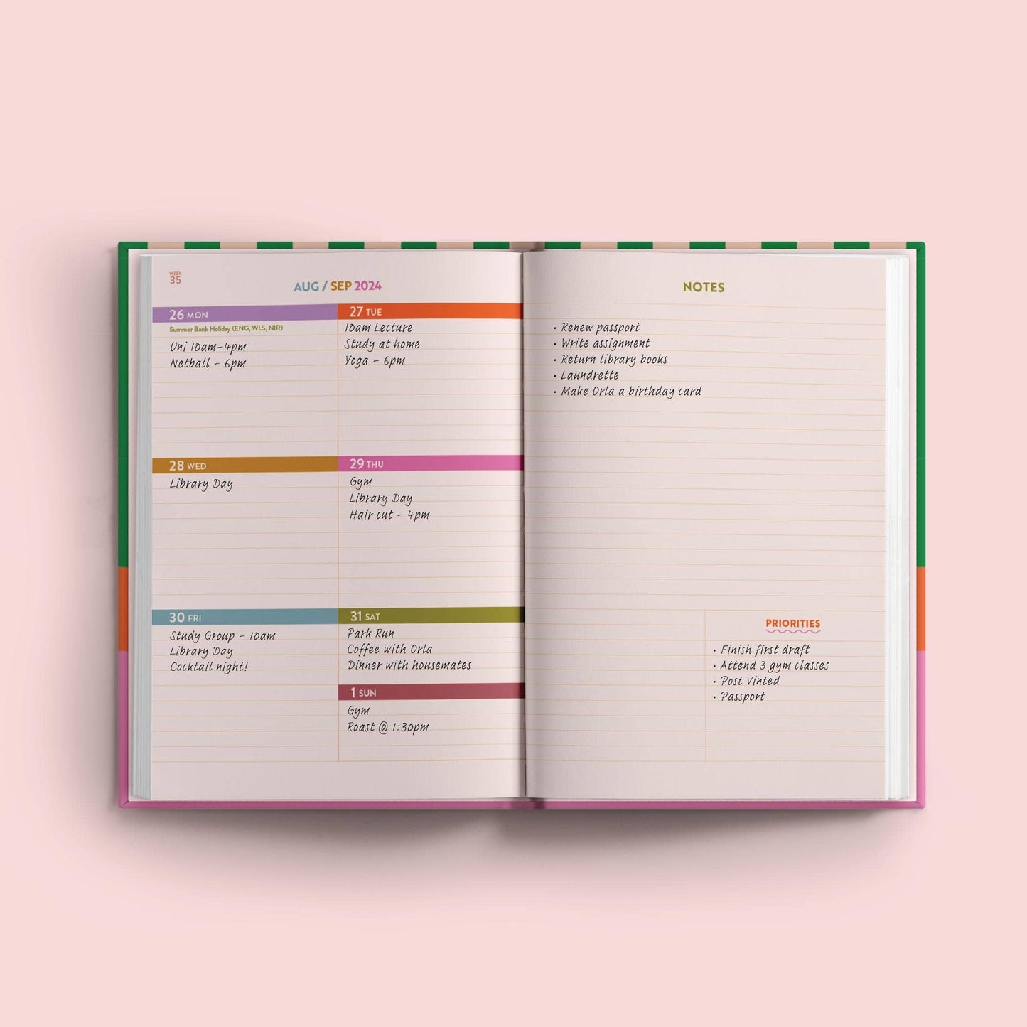 Academic Year Diary 2024-2025 | A5 Hardcover | Cabana Stripe