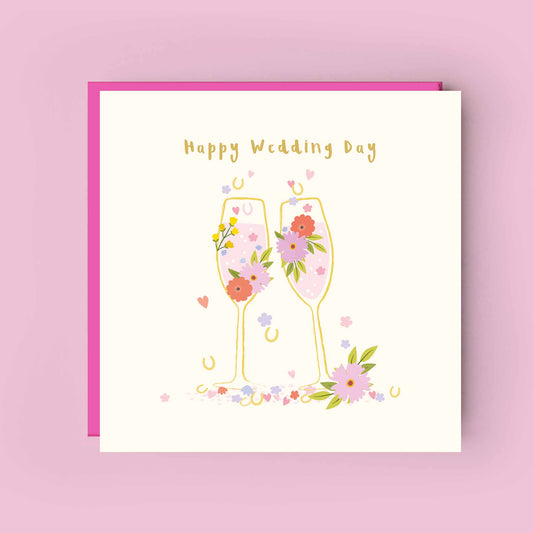 Happy Wedding Day Champagne Glasses Card