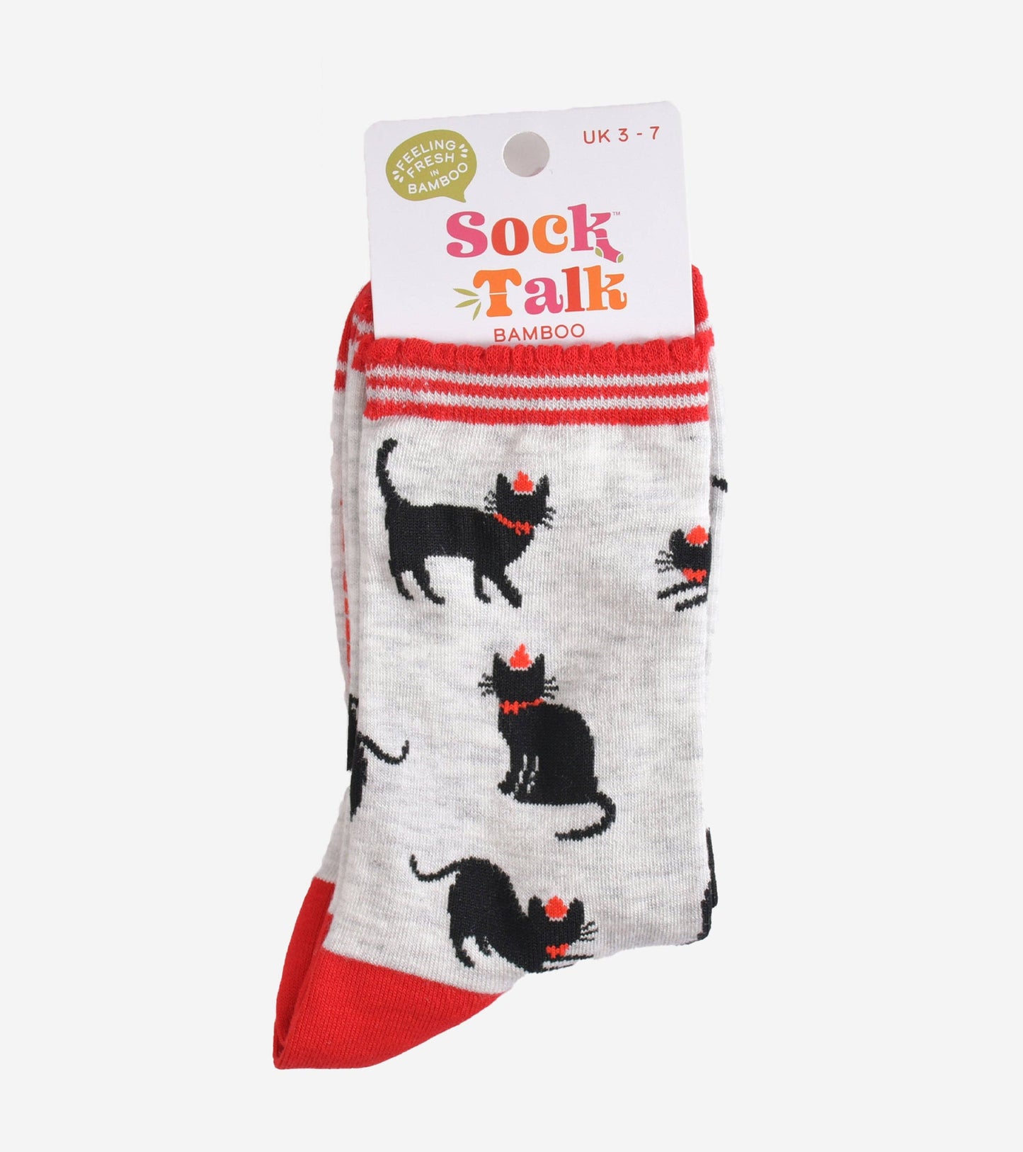 Women's Bamboo Socks - Grey/Red, Christmas Cats: UK 3-7 | EU 36-40 | US 5-9