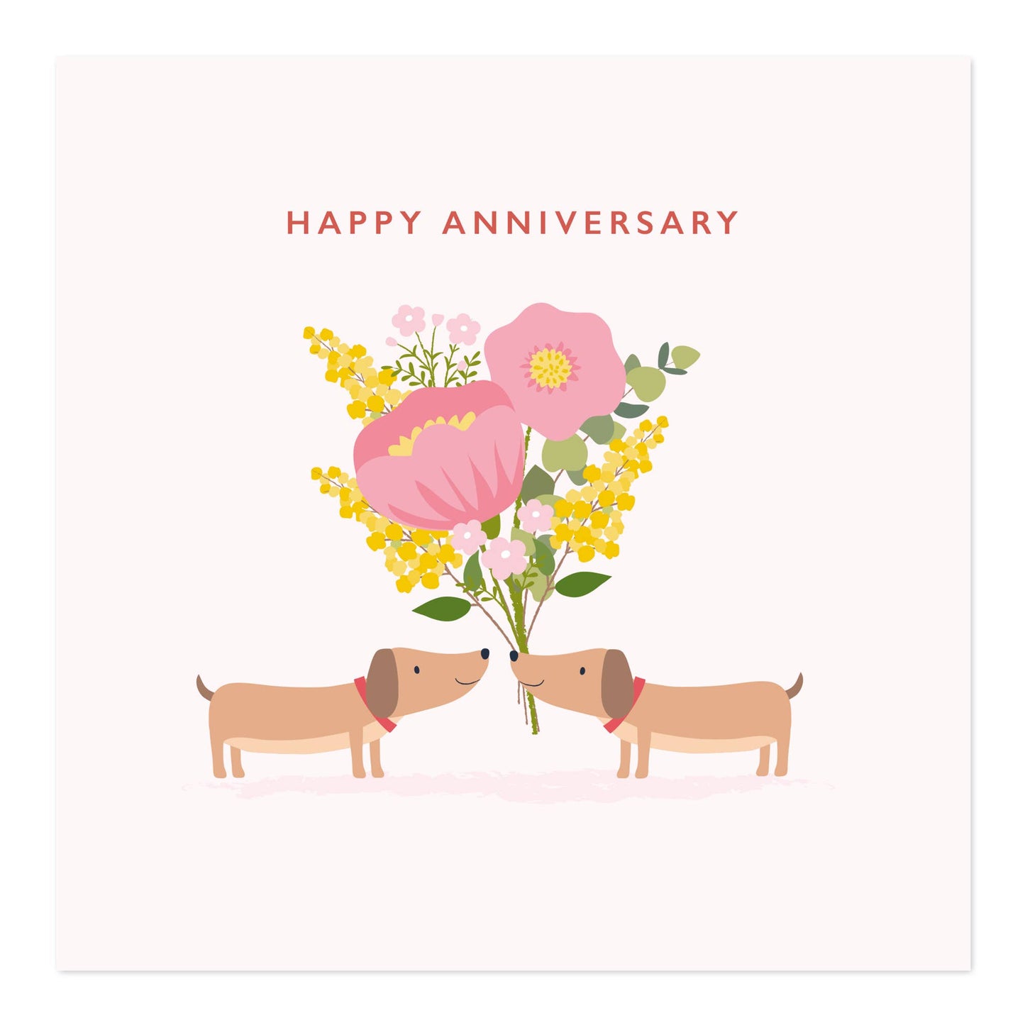 Happy Anniversary Greetings Card | Dog Couple With Flowers