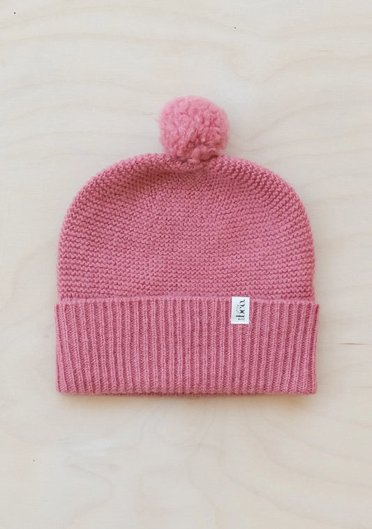 Merino Wool Baby Beanie in Rose (0-6 months)