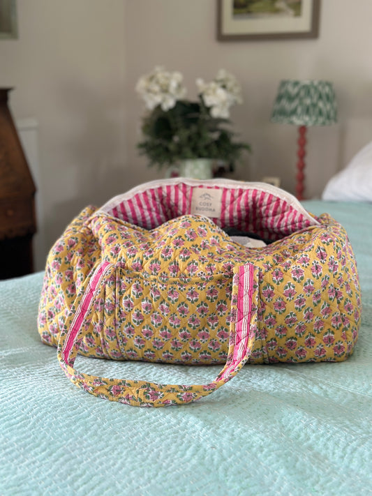 Saffron Floral Block Print Duffel Bag