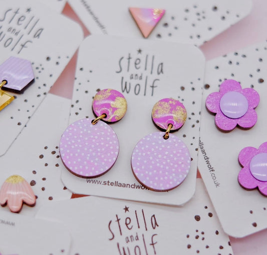 Lilac and Pink Polka Dot Drop Earrings