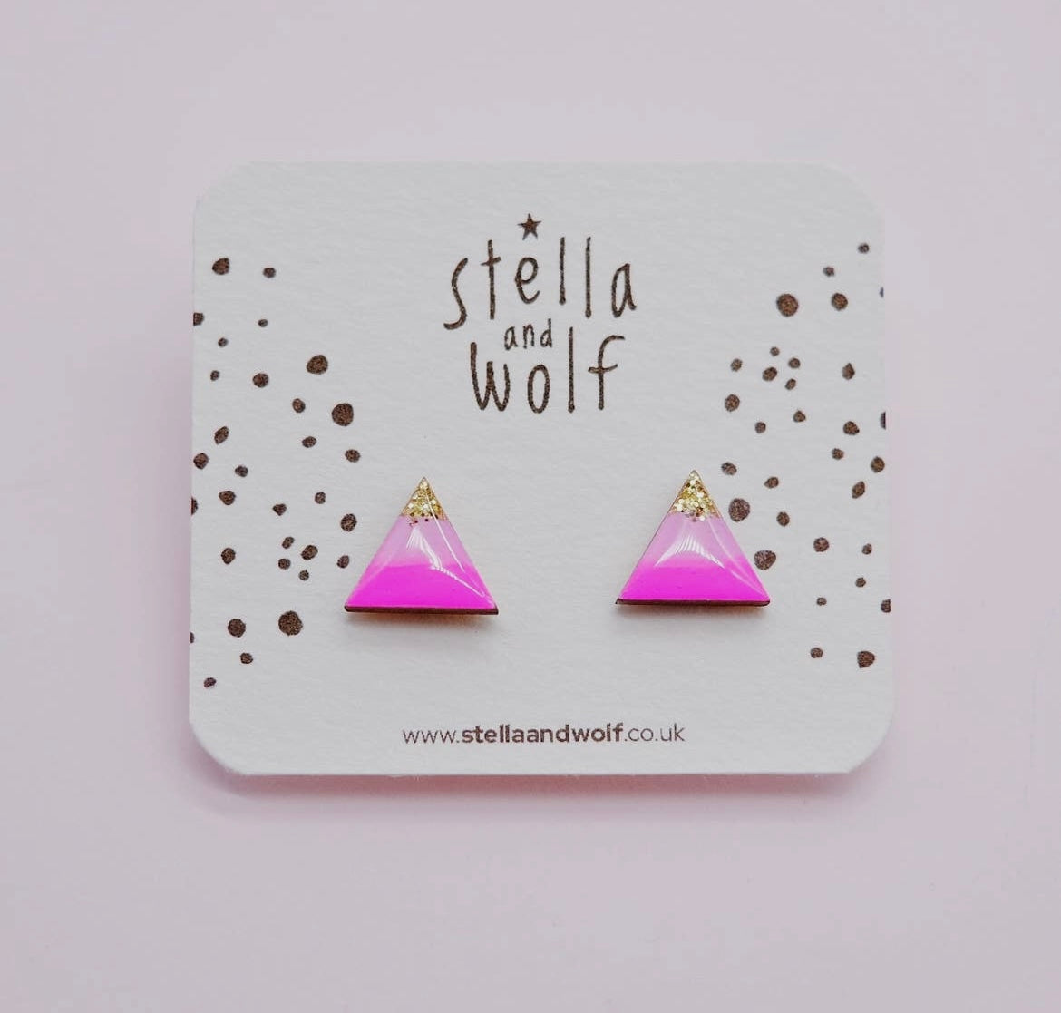 Neon Pink and Gold Glitter Triangle Studs