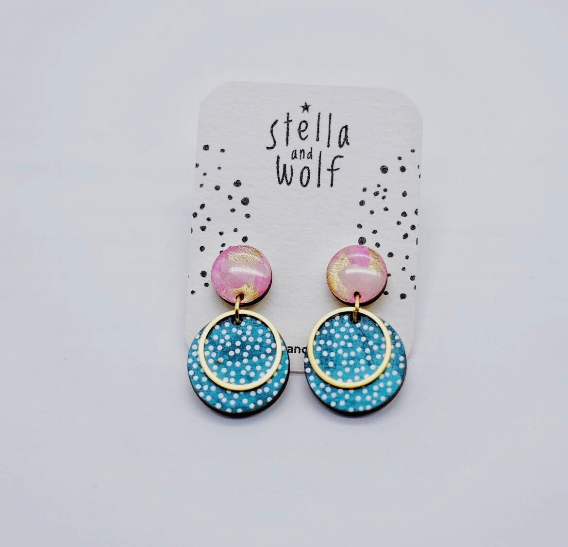 Pretty teal and pink polka dot drop earrings