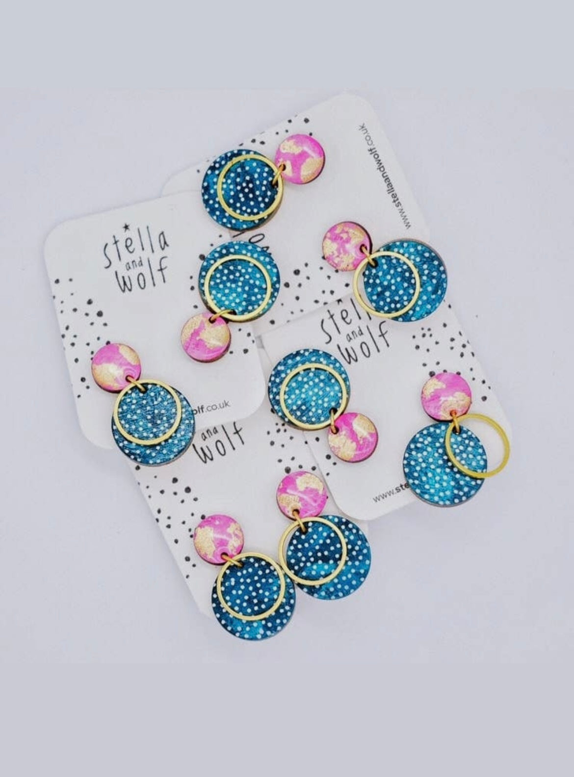 Pretty teal and pink polka dot drop earrings