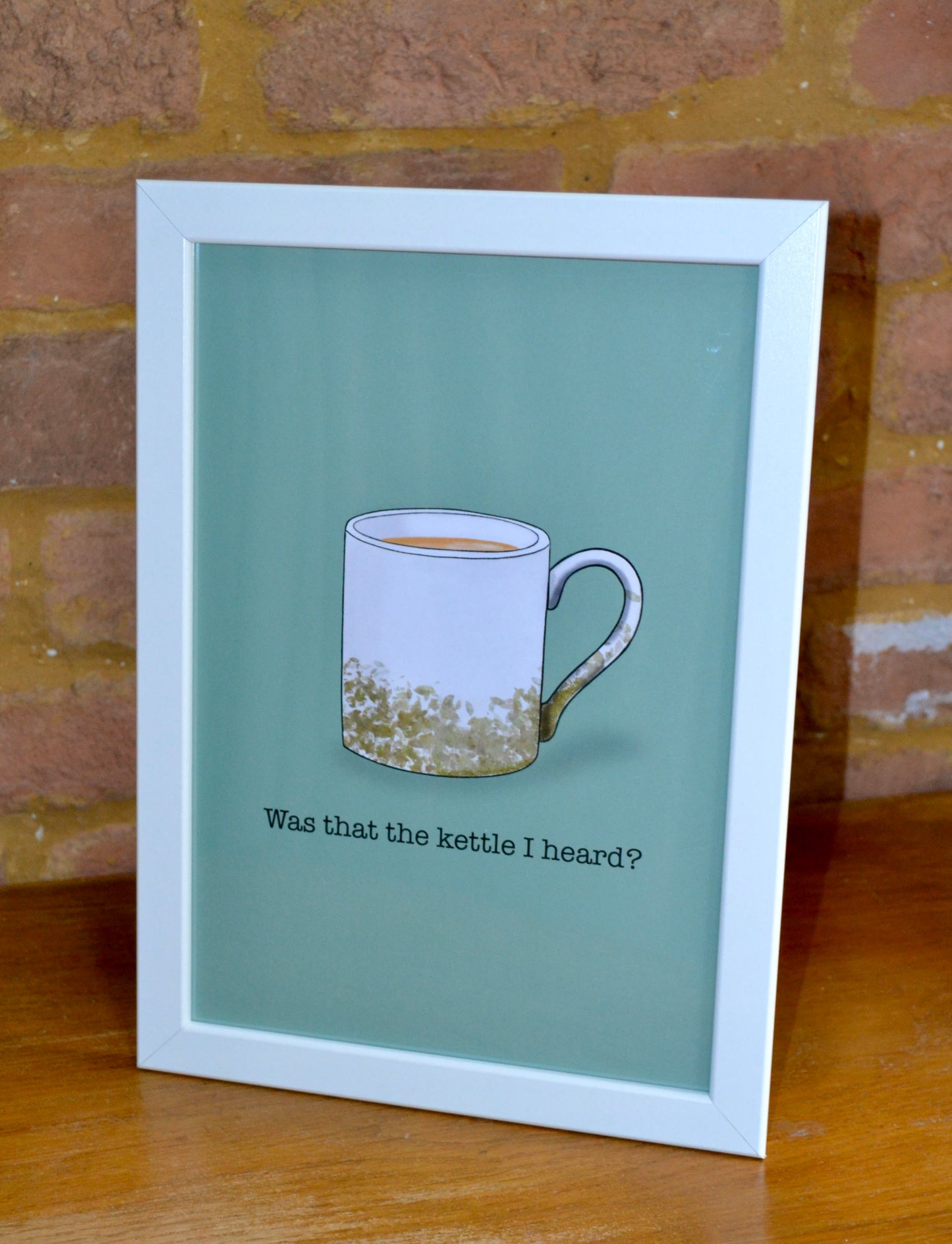 ‘Was that the kettle I heard?’ A4 framed print by Honebon Designs