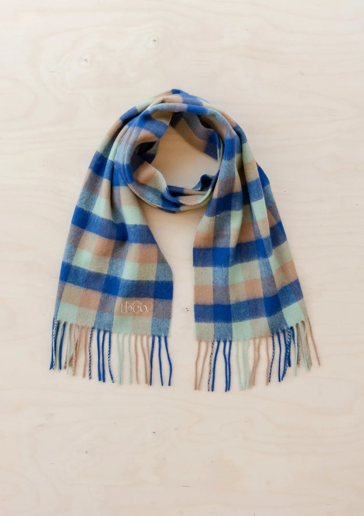 Lambswool Kids Scarf  - Blue Multi Gingham