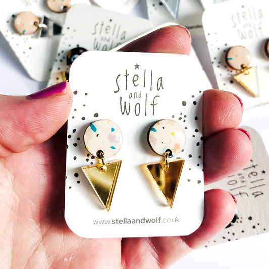 White Terrazzo and Gold Drop Earrings