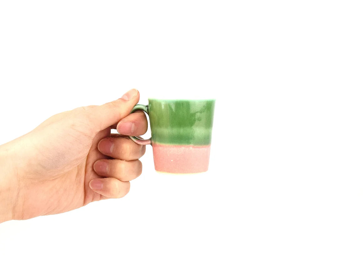 Tri-Colour Double Espresso Drip Mug (Green/Dark Green/Pink)