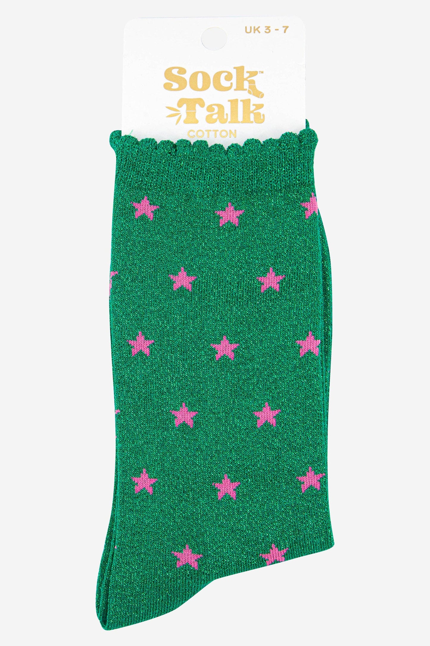 Womens Star Print Cotton Glitter Socks in Green: UK 3-7 | EU 36-40 | US 5-9