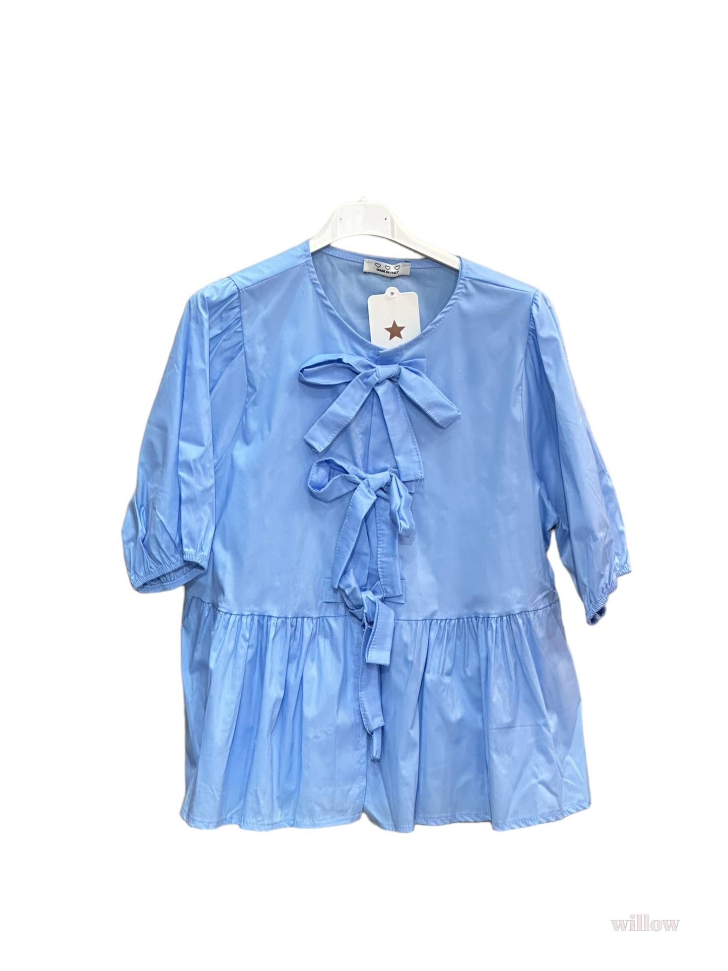 Plain Bow Blouse (Blue)