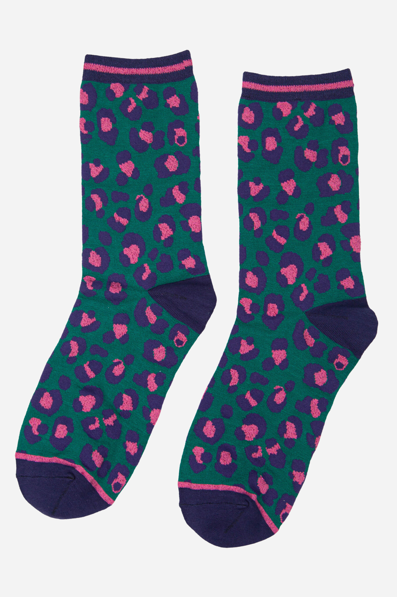 Women's Bamboo Socks Leopard Print Ankle Socks Green Pink: UK 3-7 | EU 36-40 | US 5-9