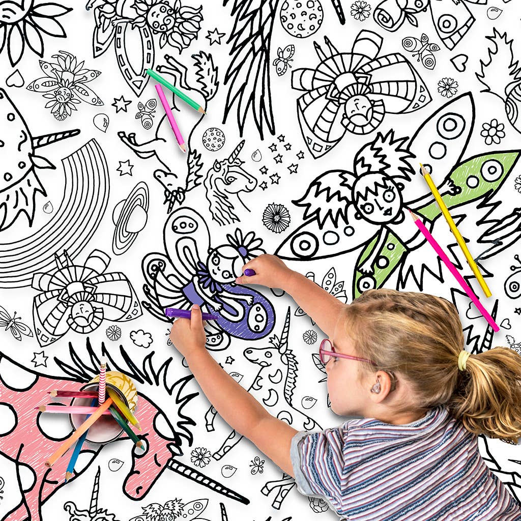 Colour-in Giant Poster / Tablecloth - Unicorns & Fairies