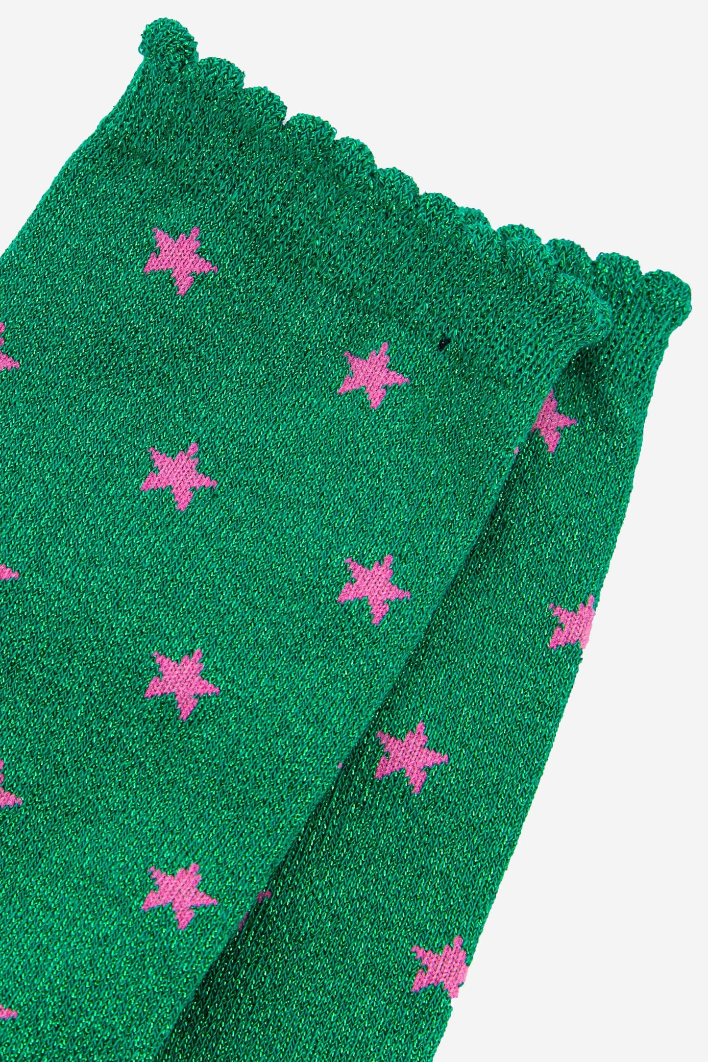 Womens Star Print Cotton Glitter Socks in Green: UK 3-7 | EU 36-40 | US 5-9