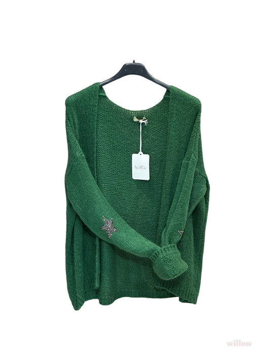 Cardigan with mohair and stars at the elbows (Green)
