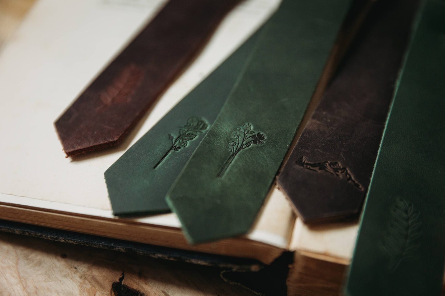 Leather Bookmark - The Mountains (Evergreen)