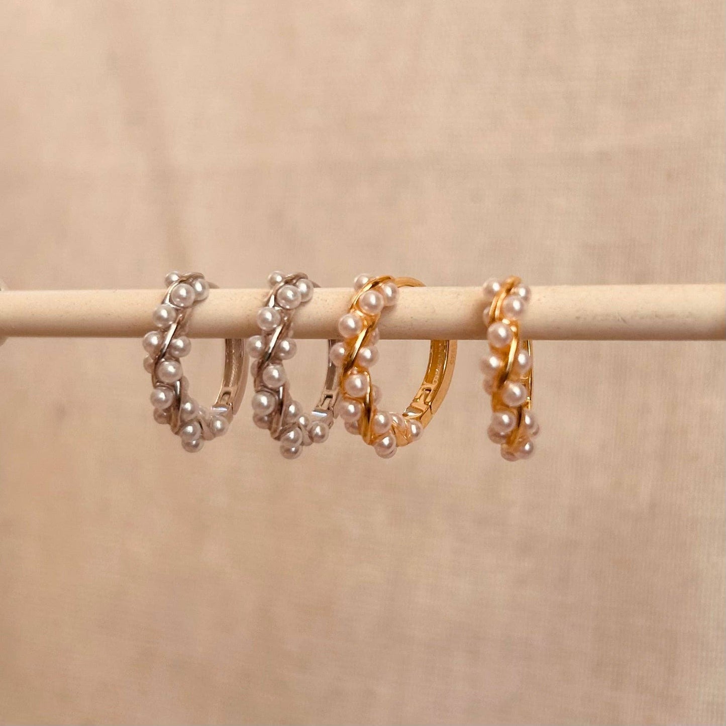 Gold Pearl Twist Hoops