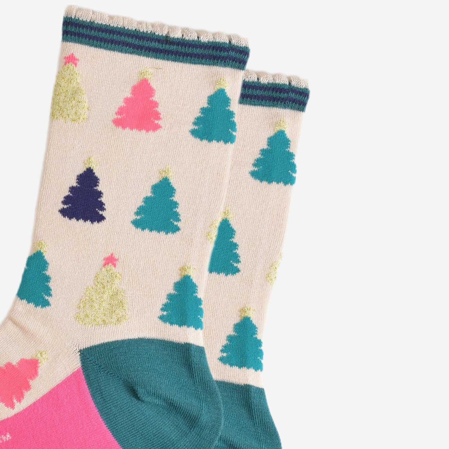 Women's Bamboo Socks - Cream/Pink, Christmas Tree: UK 3-7 | EU 36-40 | US 5-9