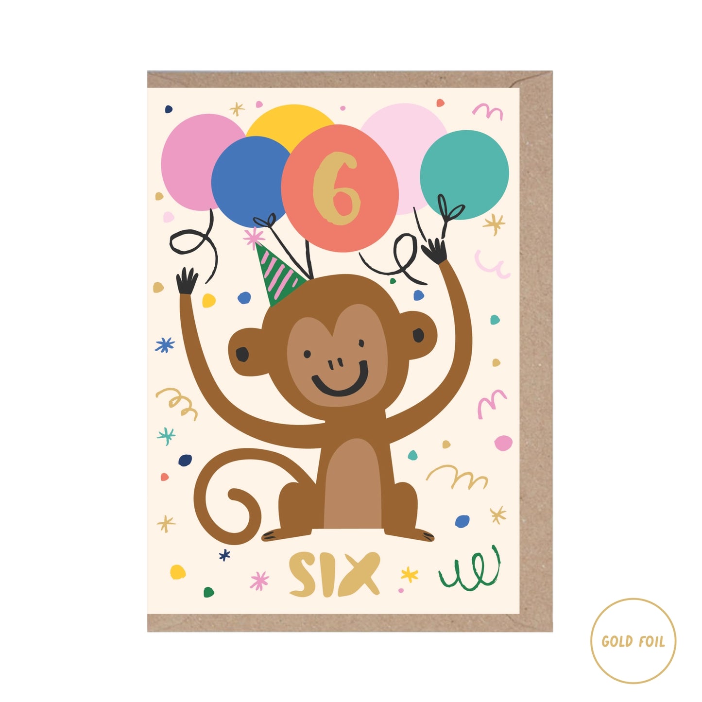 6th Birthday Card - Monkey