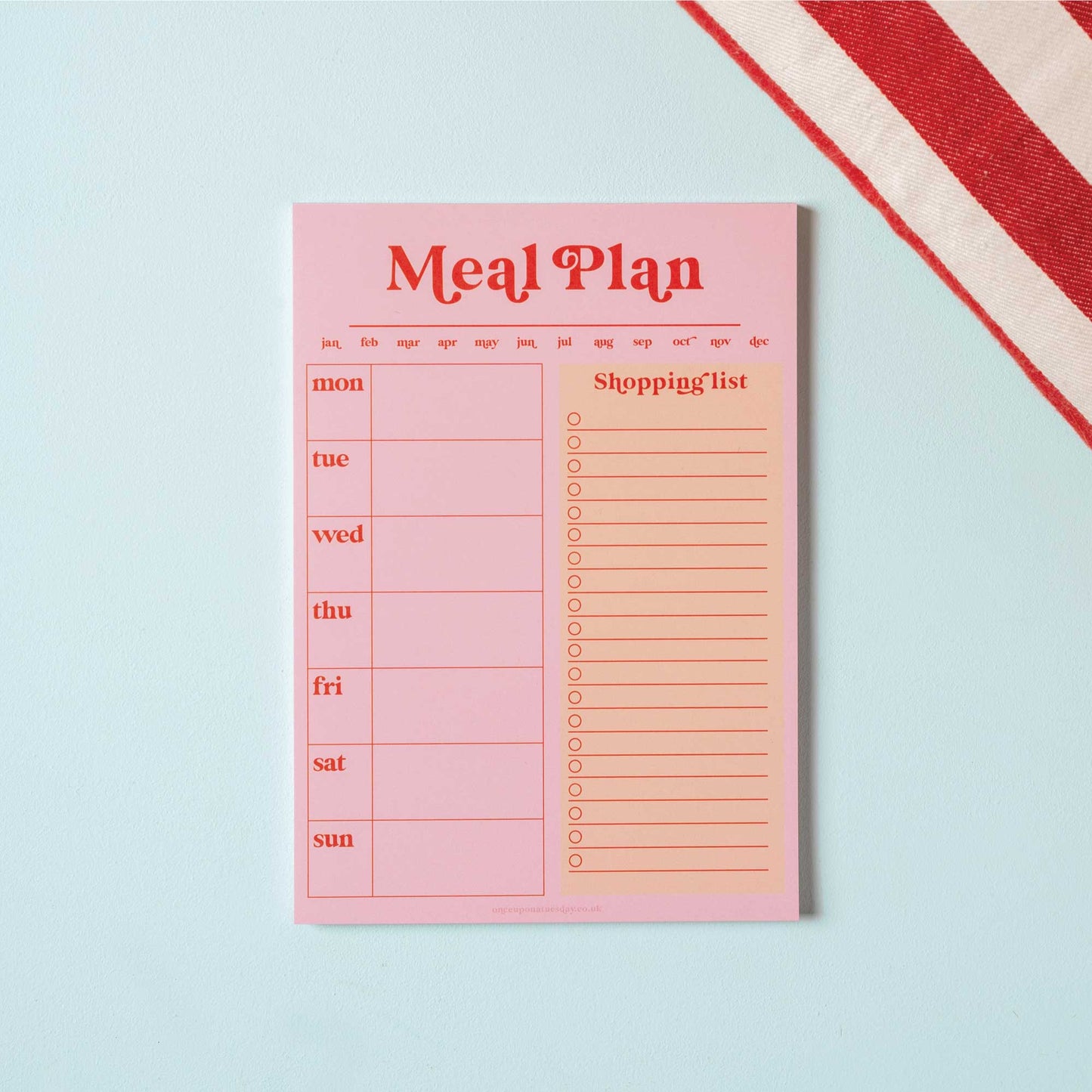 Weekly Meal Planner & Shopping List Pad A5 | Pink & Red