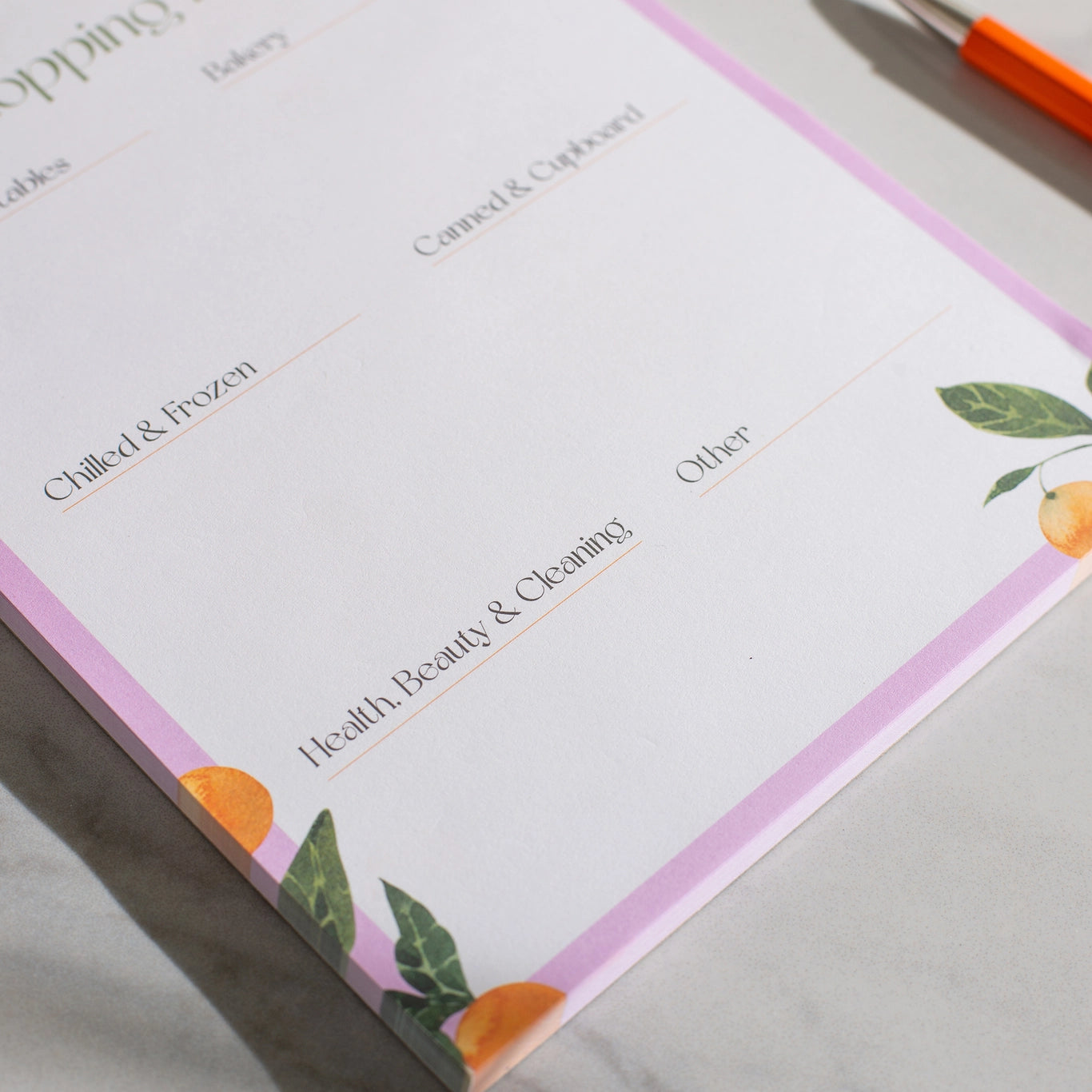 Orangerie A5 Shopping List Pad | Recycled Paper