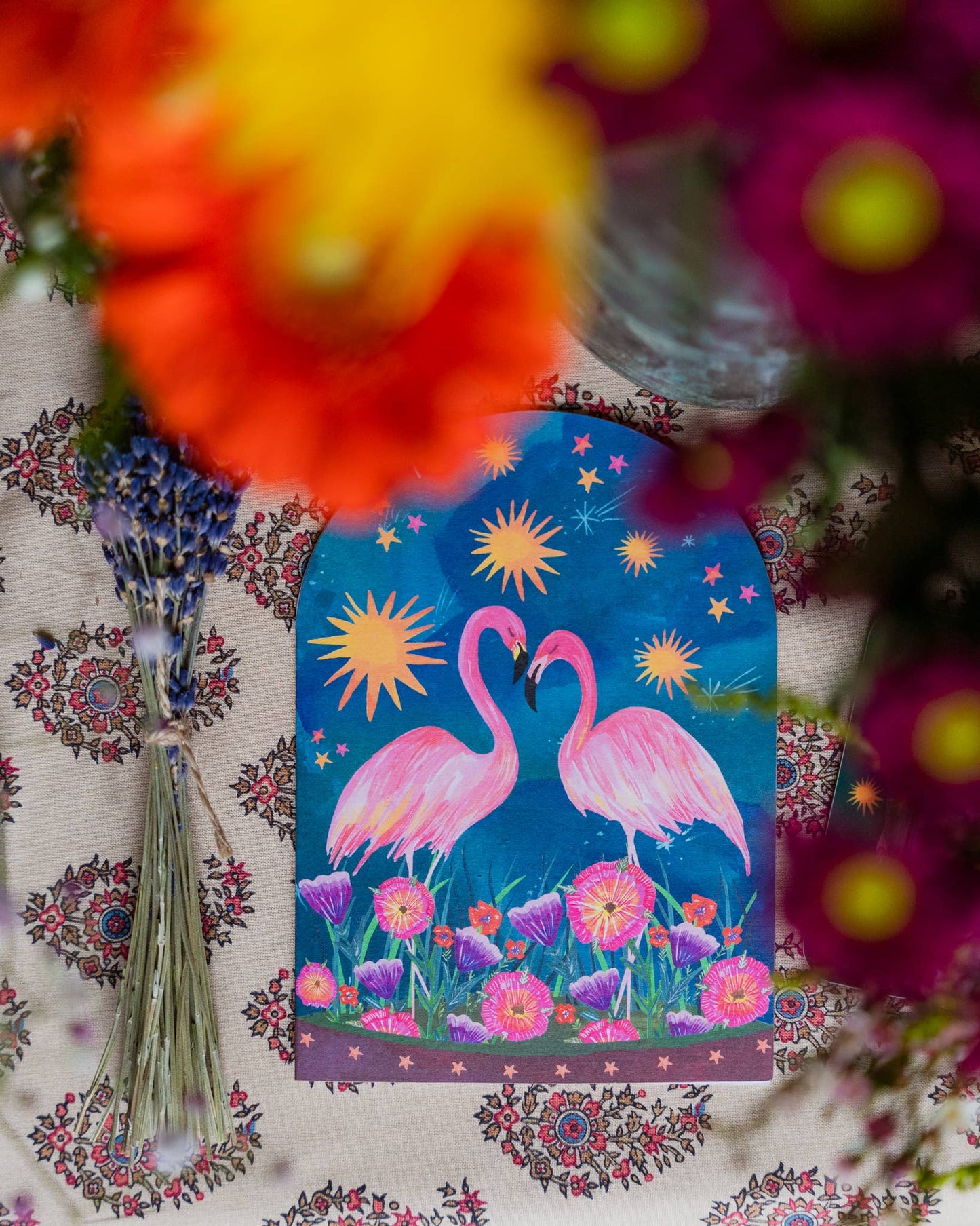 'Sunset Flamingo Bell Jar' Greetings Card