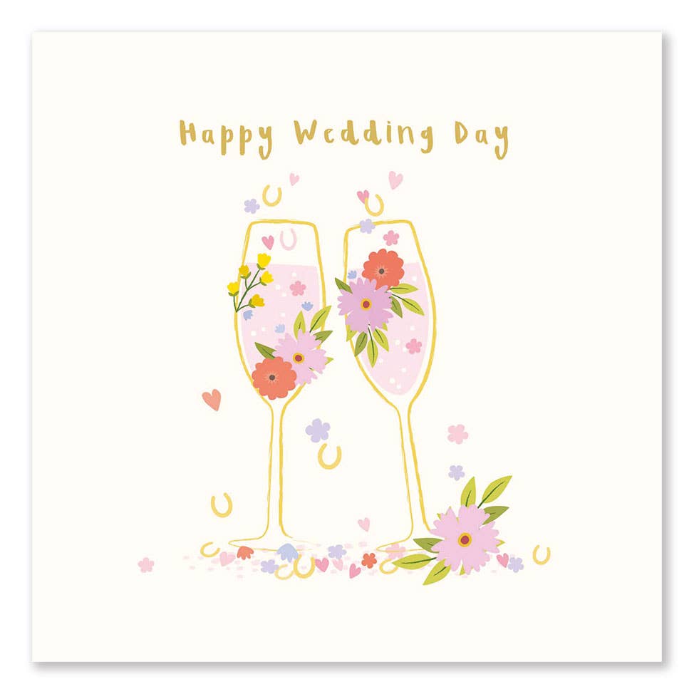 Happy Wedding Day Champagne Glasses Card