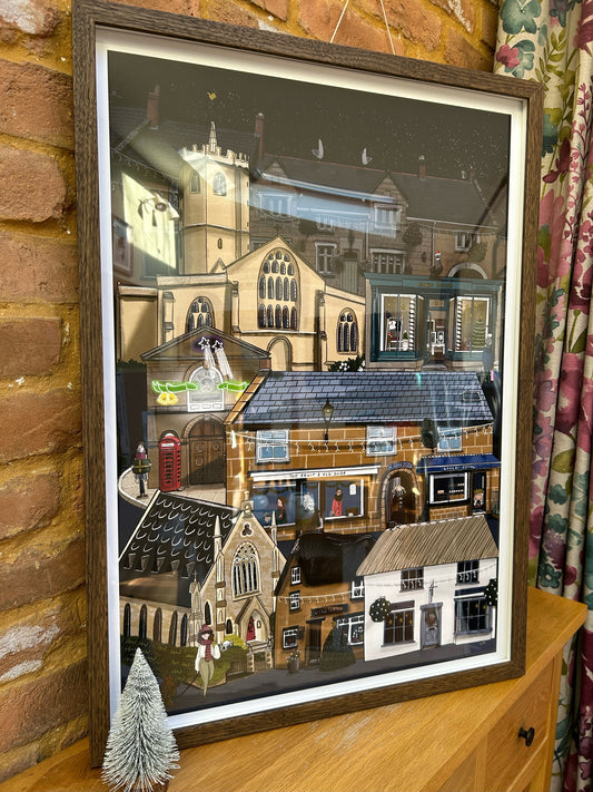 ‘Christmas in South Petherton’ Large Framed Print by Honebon Designs