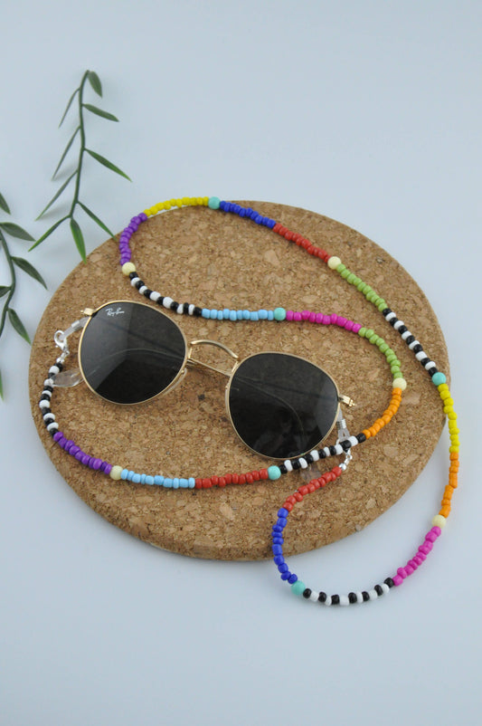 Rainbow Glass Bead Glasses Holder, Beaded Sunglasses Holder