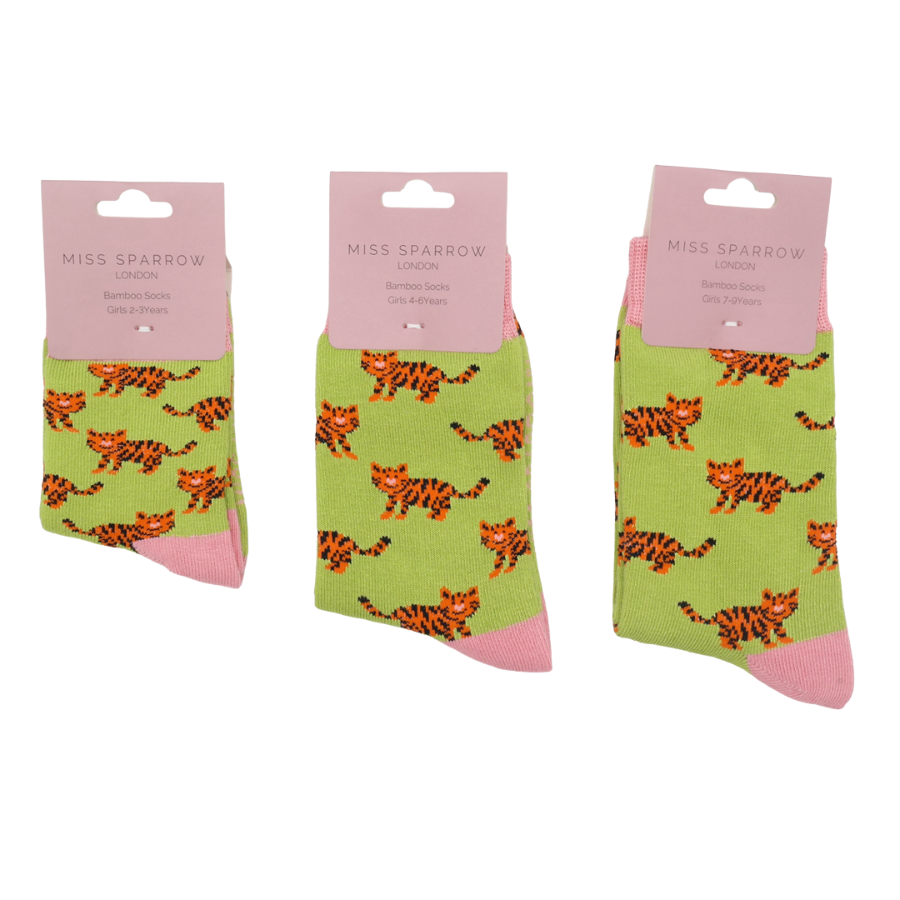 Kids Bamboo Socks - Lime Green Tiger