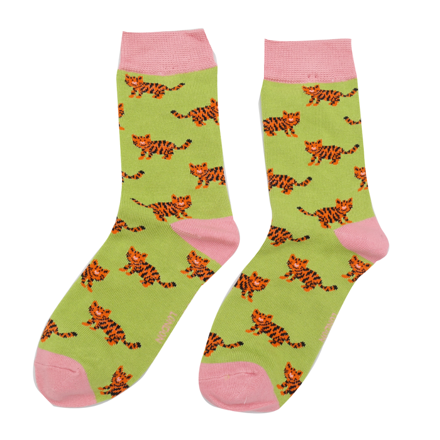 Kids Bamboo Socks - Lime Green Tiger